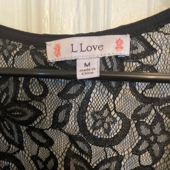 L Love Lace Accent Open Cardigan Sweater size medium long sleeve - Picture 4 of 9